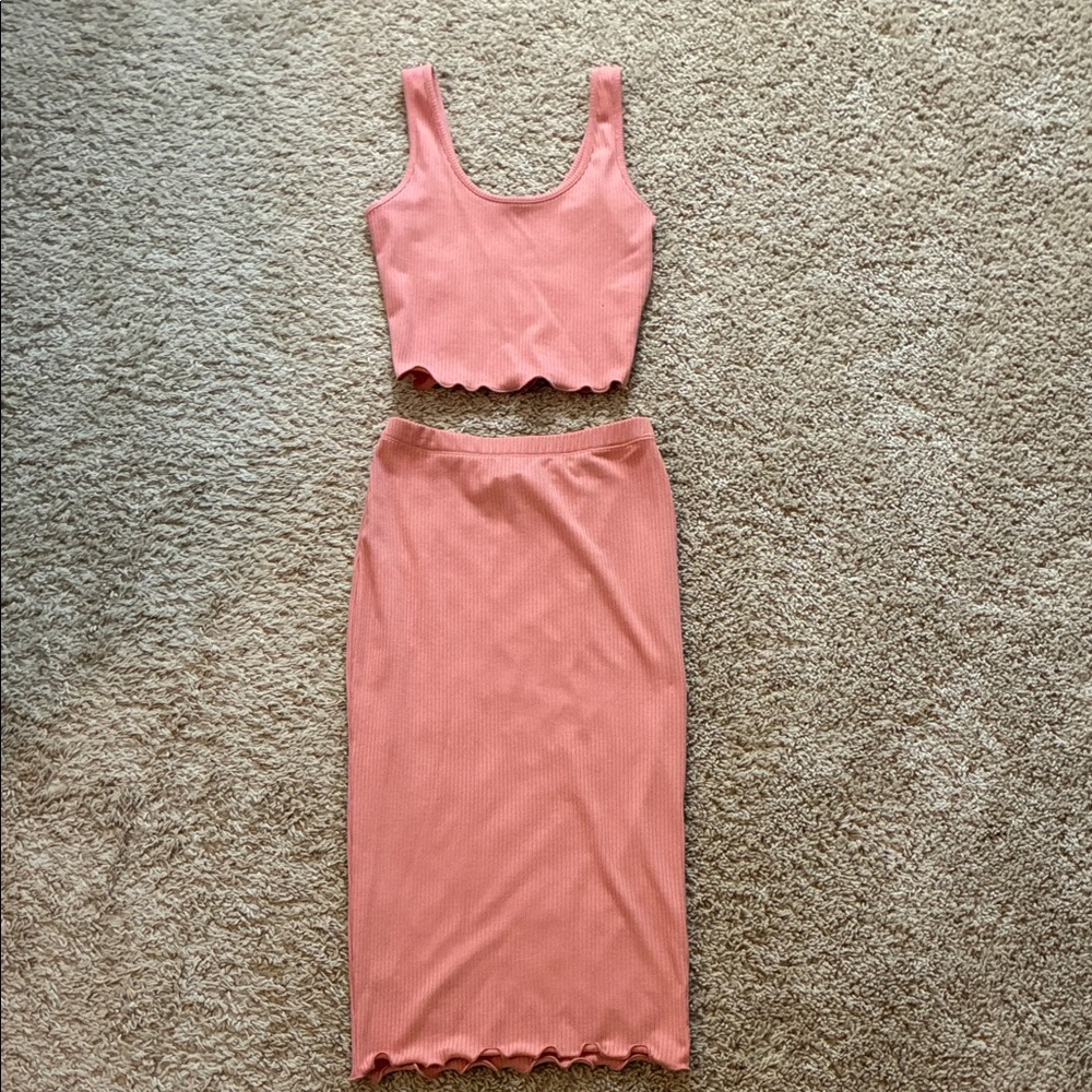 Chic Coral Women's Skirt Set